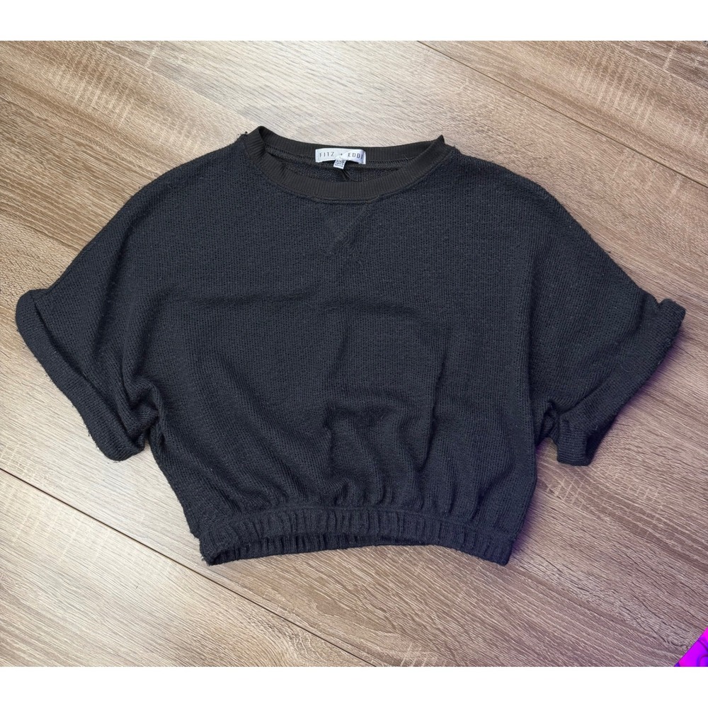 Fitz + Eddi Black Knit Cropped Short Sleeve Dolman Sweater Top XXS